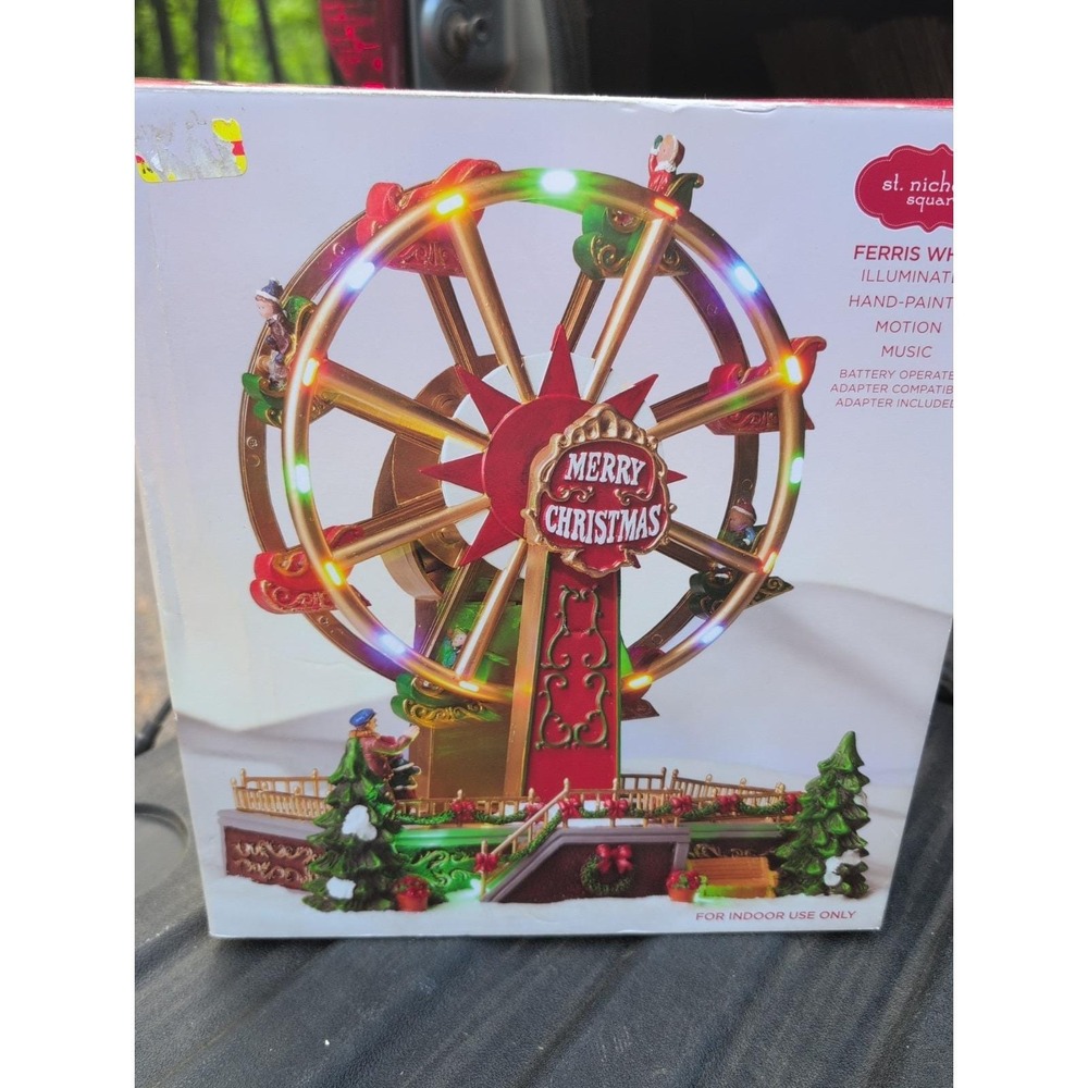 St Nicholas Square Village FERRIS WHEEL Animated LED Lights Musical Open Box New